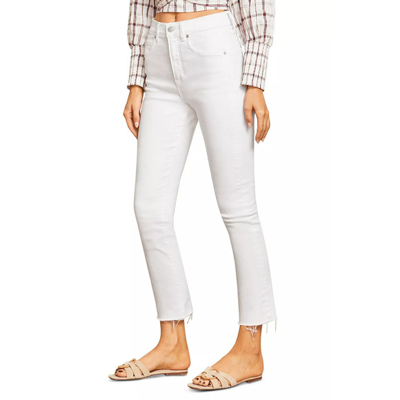 Veronica Beard Carly Cropped Raw Hem Kick Flare Jeans White Size 28